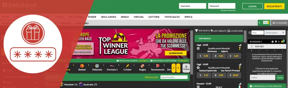codice bonus betaland