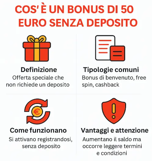 bonus 50 euro senza deposito infografica