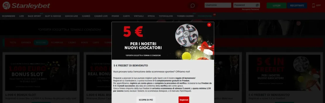 bonus senza deposito scommesse presso il bookmaker stanleybet