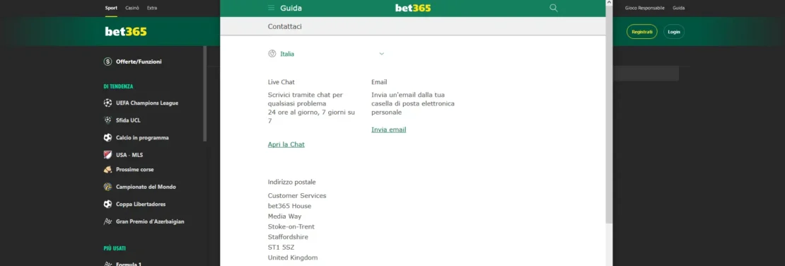 come contattare bet365 italia