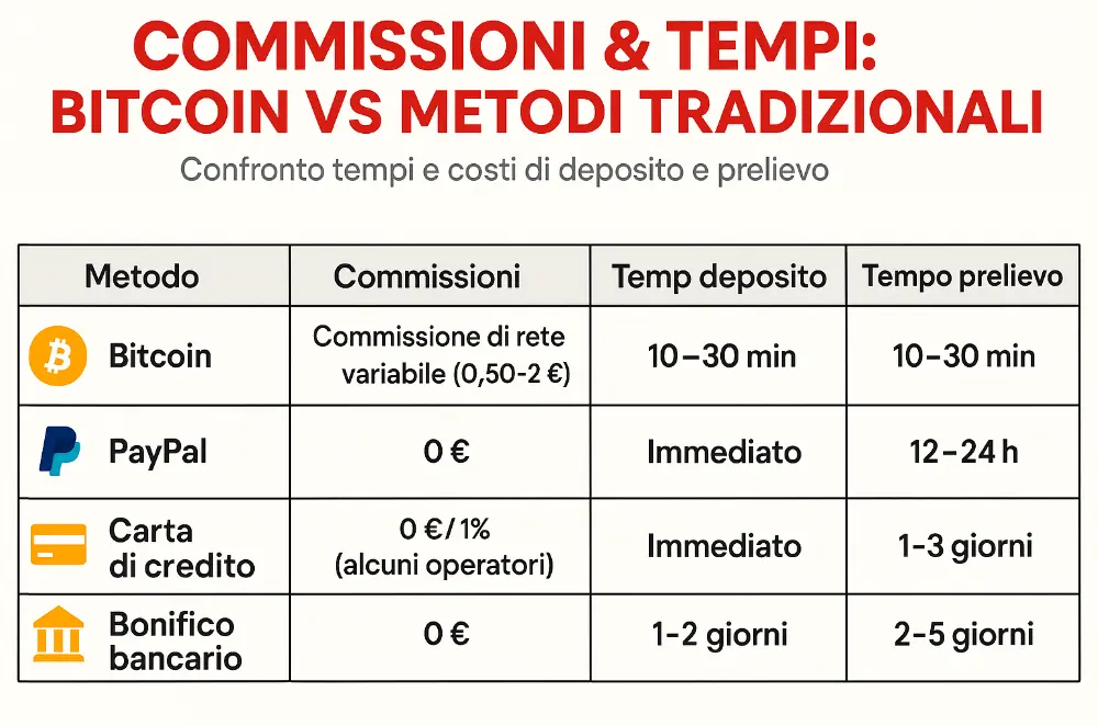 commissioni tempi bitcoin vs metodi tradizionali