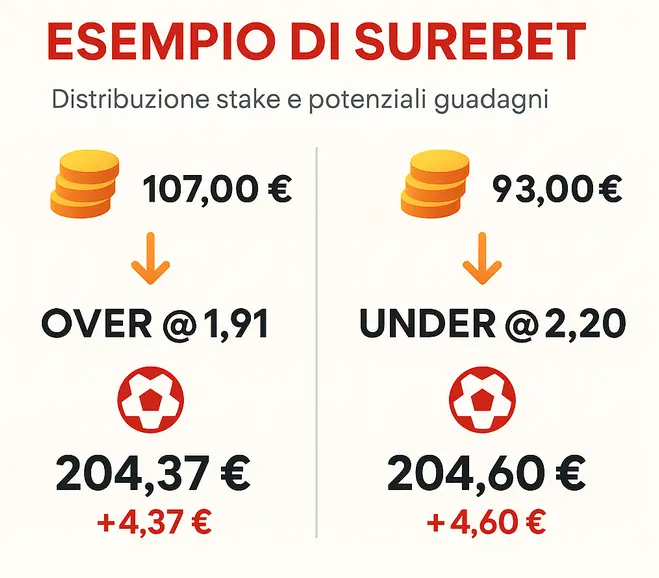 esempio surebet distribuzione stake guadagni