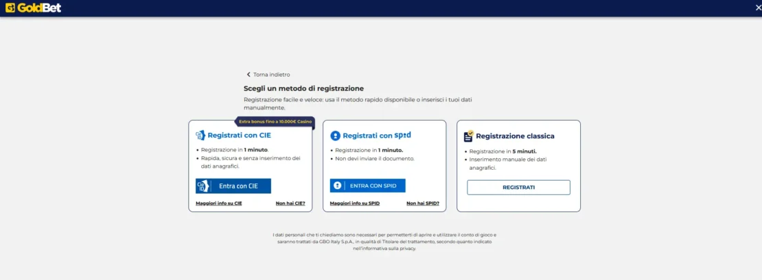 goldbet è un operatore di scommesse con spid