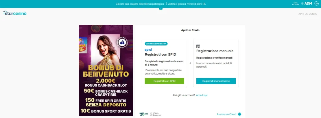 starcasino è un operatore di scommesse con spid