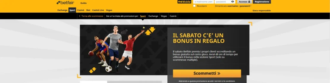 Il bonus di benvenuto attuale dopo la registrazione su betfair