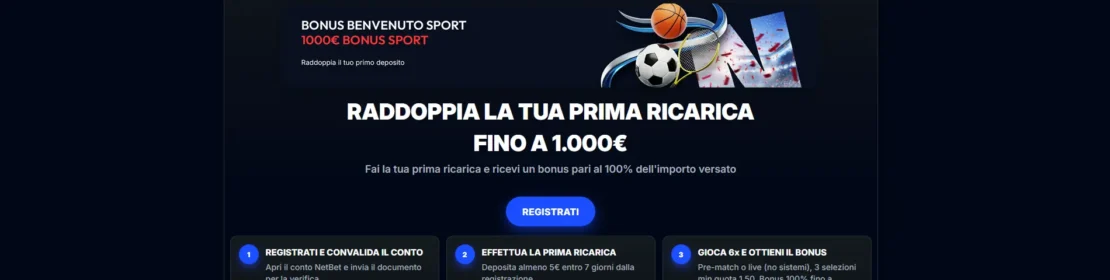 Il bonus di benvenuto attuale dopo la registrazione su netbet