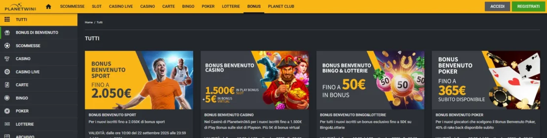Il bonus di benvenuto attuale dopo la registrazione su planetwin365