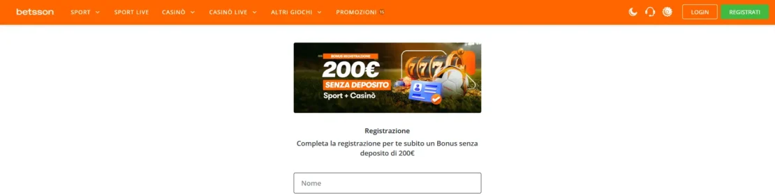 registrazione betsson – passo due