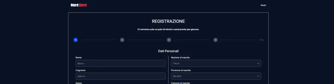 registrazione netbet – passo tre