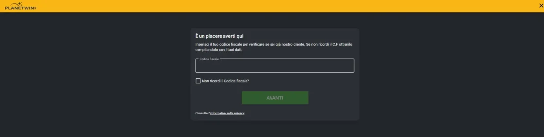 registrazione planetwin365 – passo due