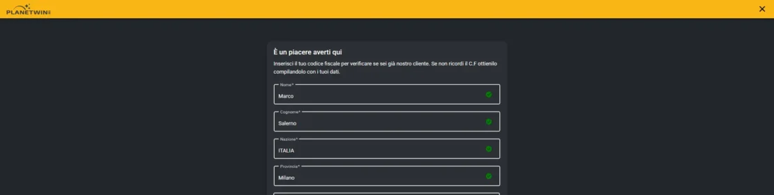 registrazione planetwin365 – passo tre