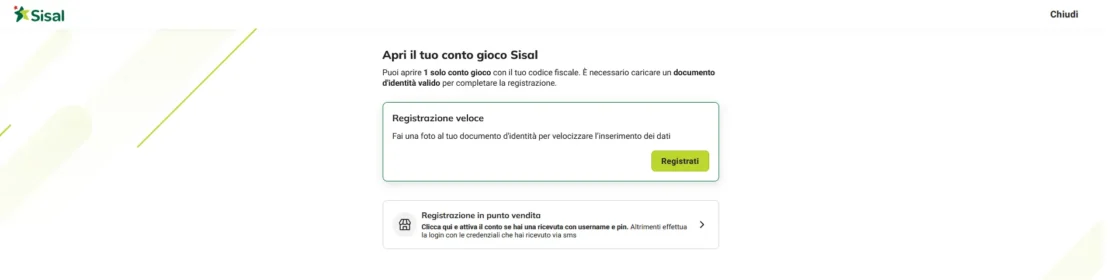 registrazione sisal – passo due