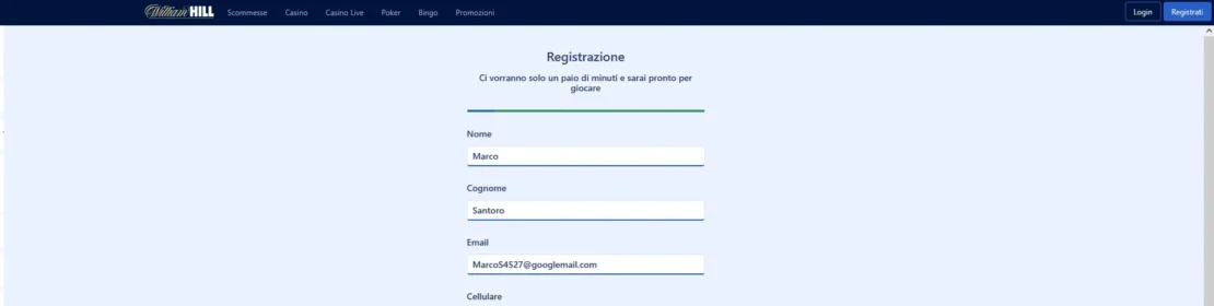 registrazione william hill – passo tre