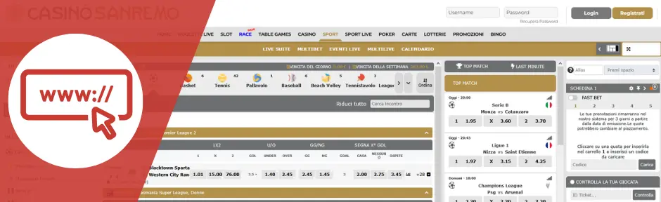 Casino Sanremo layout sito e navigazione