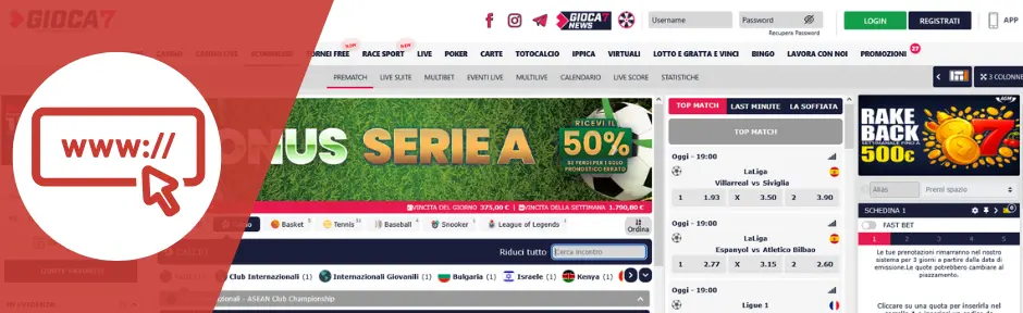 gioca7 layout sito e navigazione