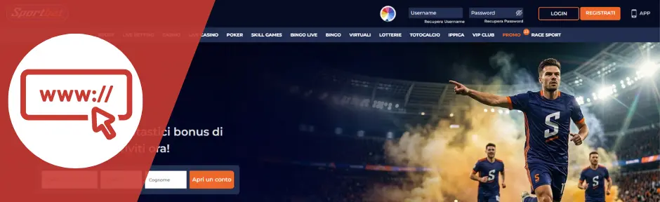 Sportbet layout sito e navigazione