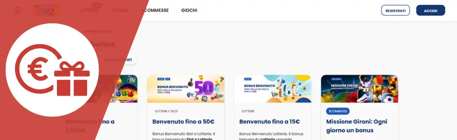 My Lotteries Play bonus per clienti registrati