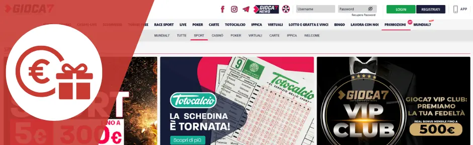 Gioca7 bonus per clienti registrati
