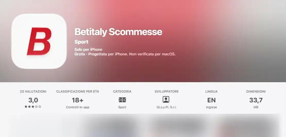 Betitaly app: la scheda Betitaly Scommesse nell’App Store italiano