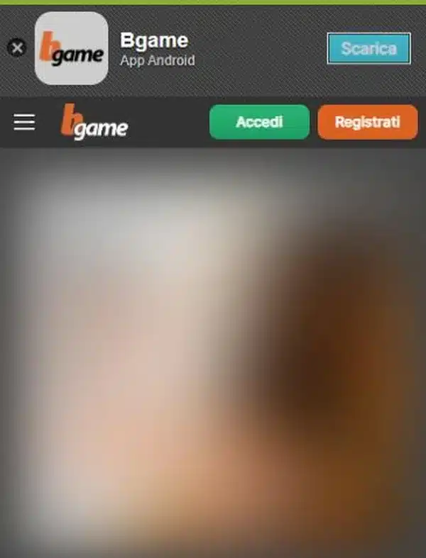 Bgame app: il banner App Android con il tasto Scarica su bgame.it