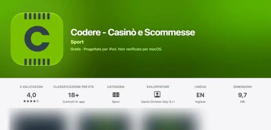 codere app: la scheda Codere Casinò e Scommesse nell’App Store italiano
