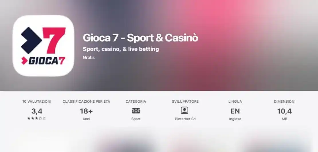 Gioca7 app: la scheda Gioca 7 Sport e Casinò di Pinterbet Srl nell’App Store italiano