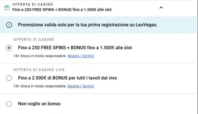LeoVegas registrazione: scelta dell’offerta casinò, casinò live o nessun bonus