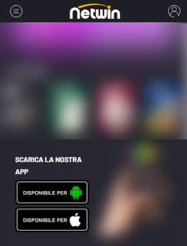 Netwin app: il riquadro Scarica la nostra app con i pulsanti Android e iOS in fondo alla home mobile di netwin.it
