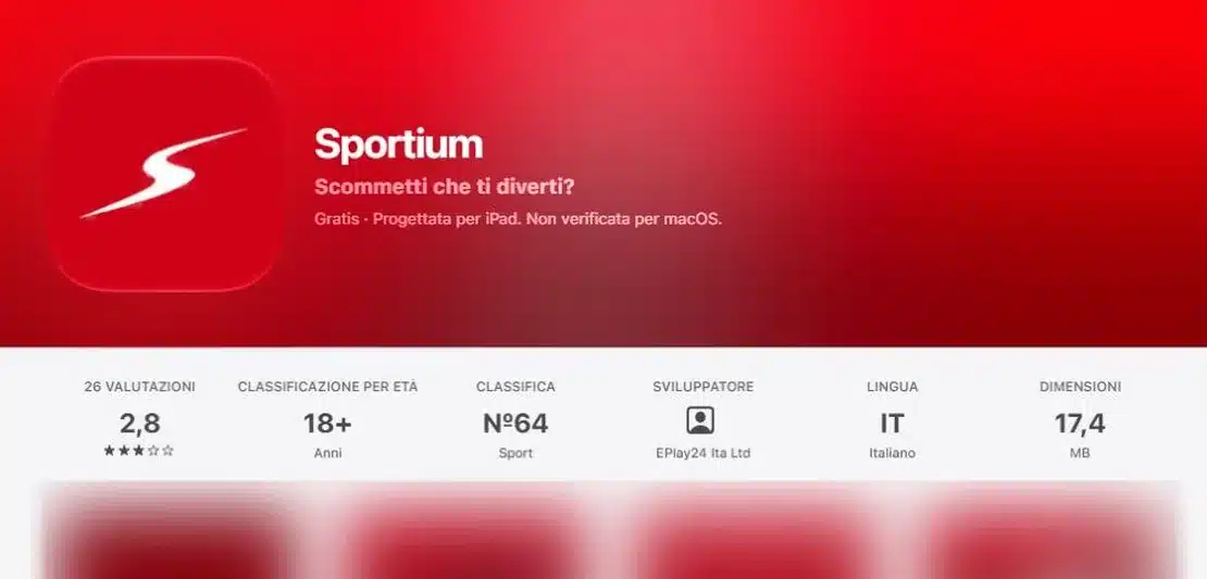 Sportium app nella scheda dell’App Store italiano