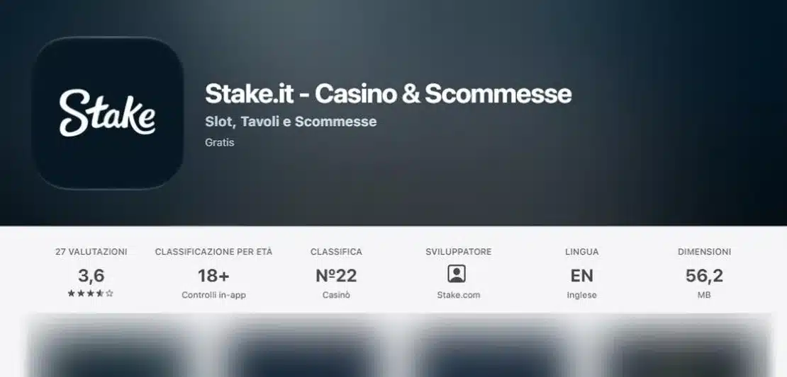 Stake app: la scheda “Stake.it - Casino & Scommesse” nell’App Store italiano