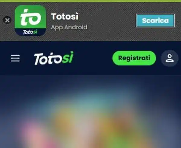 Totosì app: il banner App Android con il pulsante Scarica sul sito mobile totosi.it