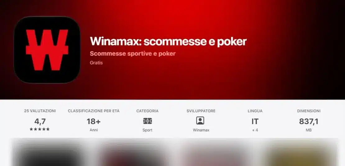 Winamax app: la scheda “Winamax: scommesse e poker” nell’App Store italiano