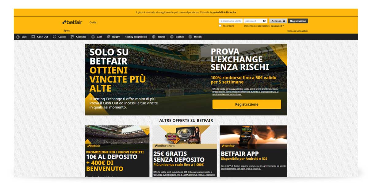 betfair home page